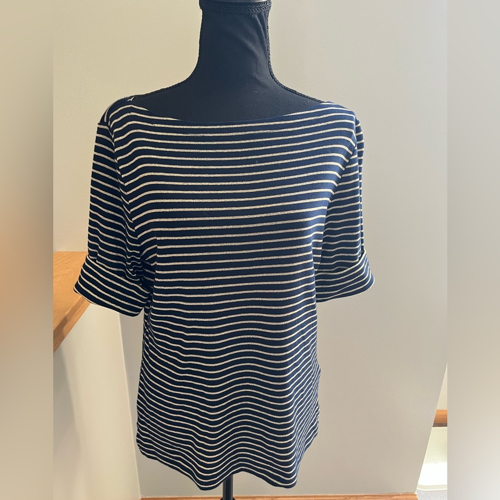 Women’s Lauren Ralph Lauren cotton blend blue and gold sweater/blouse. Large